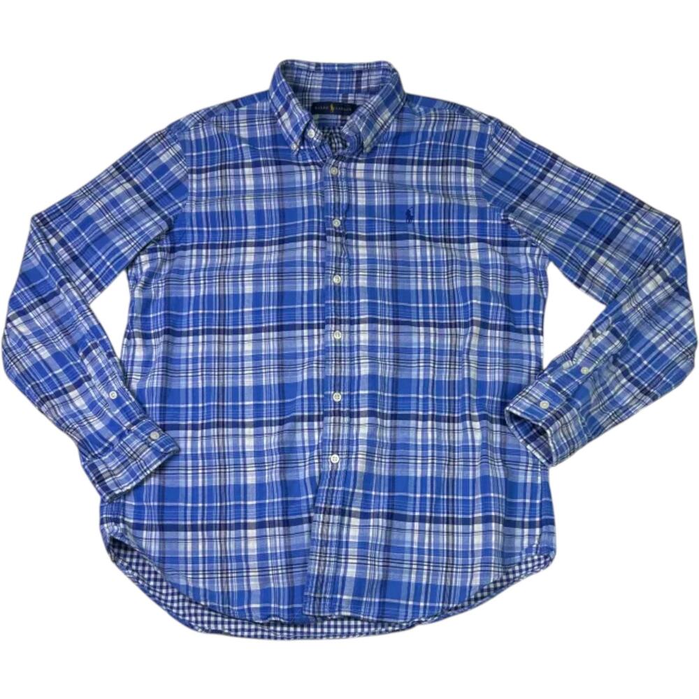 Ralph Lauren Button Down Shirt Blue Plaid Men's Lg Preppy Fraternity Old Money